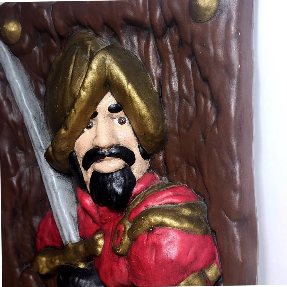 Vintage Spanish Conquistador Wall Art Plaque Set 3D Relief Red Blue Gold 14x10